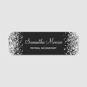 Silver Glitter and Black Name Tag