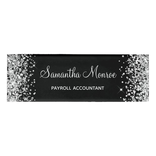 Silver Glitter and Black Name Tag (Front)