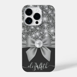 Silver Glitter and Bow iPhone 14 Pro Case