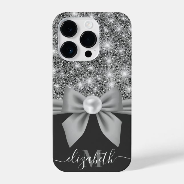 Silver Glitter and Bow iPhone Case (Back)