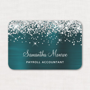 Silver Glitter and Dark Turquoise Foil Name Tag