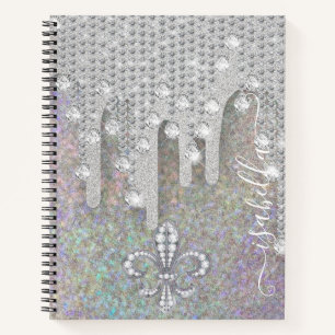 Silver Glitter And Diamonds On Rainbow Glitter No Notebook