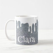 Silver Glitter and Dripping White Personalised