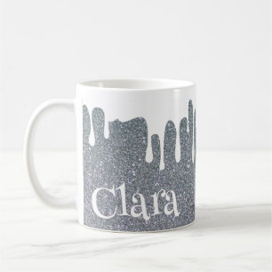 Silver Glitter and Dripping White Personalised  Coffee Mug
