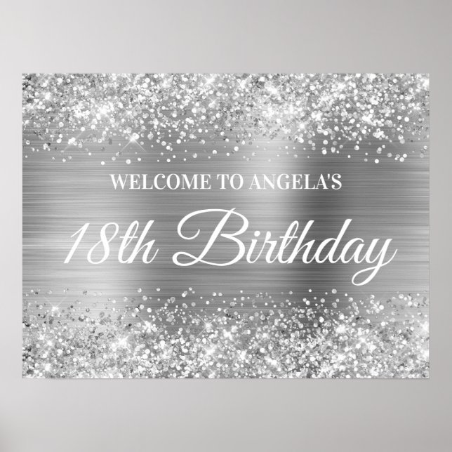 Silver Glitter and Foil 18th Birthday Welcome Poster (Front)