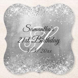 Silver Glitter and Foil 21st Birthday Paper Coaster