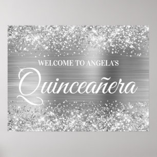 Silver Glitter and Foil Quinceanera Welcome Poster