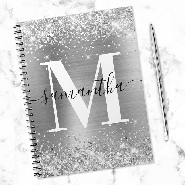Silver Glitter and Foil Signature Monogram Notebook (Creator Uploaded)