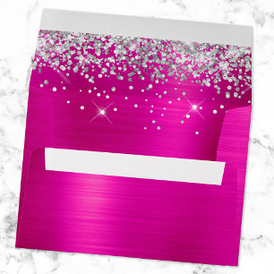 Silver Glitter and Hot Pink Ombre Foil Envelope