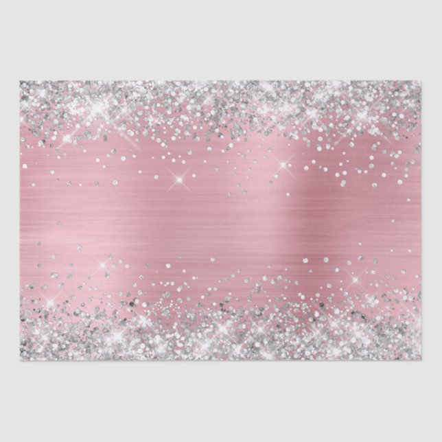 Silver Glitter and Light Pink Ombre Foil Tissue Paper (Front)