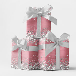 Silver Glitter and Light Pink Ombre Foil Wrapping Paper Sheet