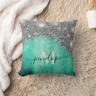 Silver Glitter and Metal Cushion