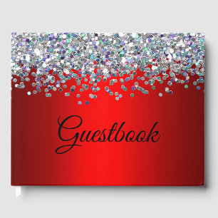 Silver Glitter and Metallic Red Guest Book