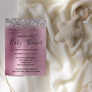 Silver Glitter and Pink Foil Baby Shower Invitation