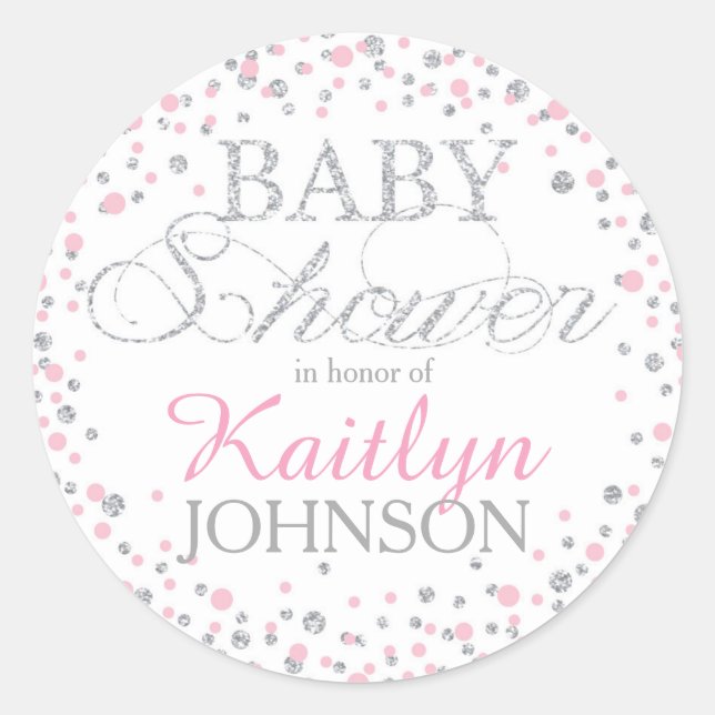 Silver Glitter and Pink Sprinkle Baby Shower Label (Front)