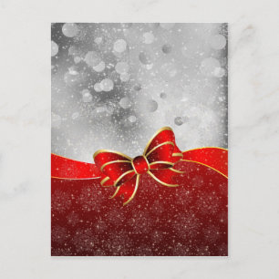Silver Glitter And Red Christmas Sparkles Bow Holiday Postcard