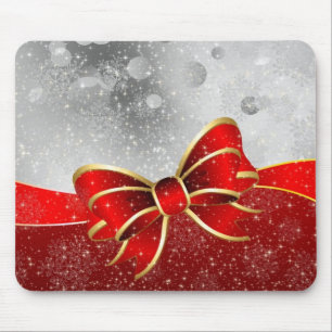 Silver Glitter And Red Christmas Sparkles Bow Mouse Pad