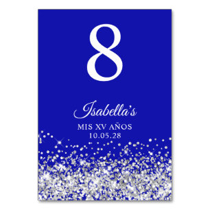 Silver Glitter and Royal Blue Mis XV Anos Table Number