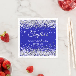 Silver Glitter and Royal Blue Quinceañera Napkin