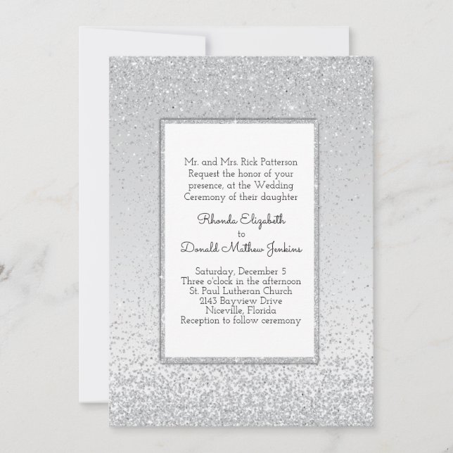 Silver Glitter and Shine Wedding Invitation (Front)