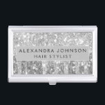 Silver Glitter and Sparkle Monogram Business Card Holder<br><div class="desc">Silver Faux Dripping Glitter and Sparkle Elegant Girly Business Card Holder. This Business Card Holder can be customised to include your first and last name.</div>