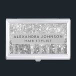 Silver Glitter and Sparkle Monogram Business Card Holder<br><div class="desc">Silver Faux Dripping Glitter and Sparkle Elegant Girly Business Card Holder. This Business Card Holder can be customised to include your first and last name.</div>