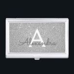 Silver Glitter and Sparkle Monogram Business Card Holder<br><div class="desc">Silver Faux Glitter and Sparkle Elegant Monogram Business Card Holder. This Business Card Holder can be customised to include your initial and first name.</div>