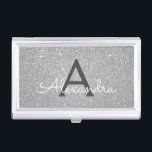 Silver Glitter and Sparkle Monogram Business Card Holder<br><div class="desc">Silver Faux Glitter and Sparkle Elegant Monogram Business Card Holder. This Business Card Holder can be customised to include your initial and first name.</div>