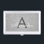 Silver Glitter and Sparkle Monogram Business Card Holder<br><div class="desc">Silver Faux Glitter and Sparkle Elegant Monogram Business Card Holder. This Business Card Holder can be customised to include your initial and first name.</div>