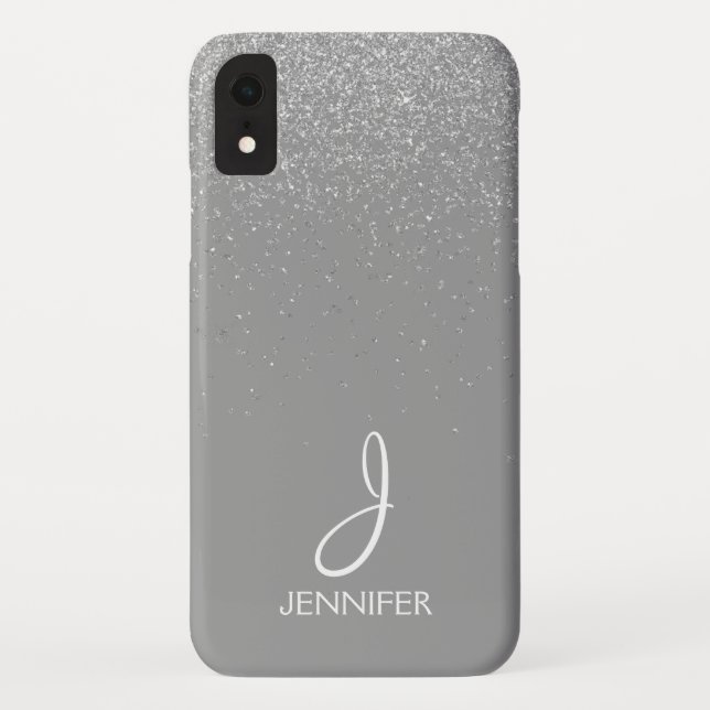 Silver Glitter and Sparkle Monogram Case-Mate iPhone Case (Back)