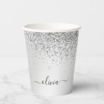 Silver Glitter and Sparkle Monogram Paper Cups<br><div class="desc">Silver Faux Glitter and Sparkle Elegant Monogram Birthday,  Wedding,  Bridal Shower or Bachelorette Party Cup. This Birthday Party Cup can be customised to include your initial and first name. Please contact the designer for customised matching items.</div>