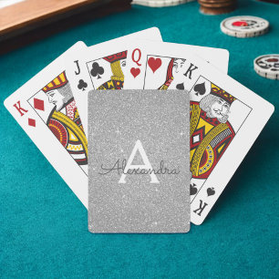 Silver Glitter and Sparkle Monogram Playing Cards