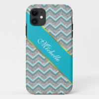 Silver Glitter and Teal ZigZag