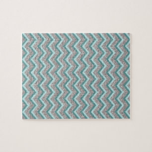 Silver Glitter and Teal ZigZag Jigsaw Puzzle