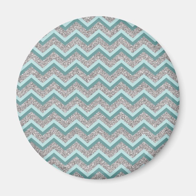Silver Glitter and Teal ZigZag Magnet (Front)