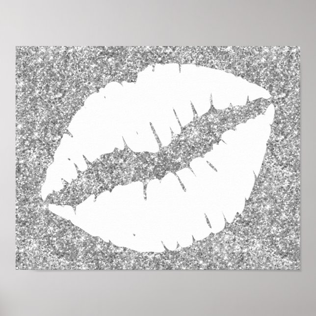 Silver Glitter and White Lipstick Lips Poster (Front)
