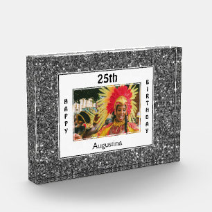 SILVER Glitter ANY AGE Happy 25th Birthday Photo Block