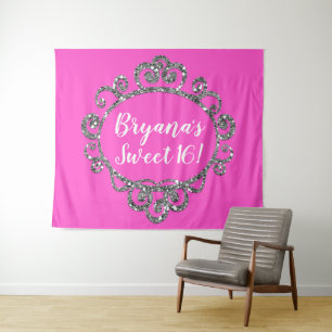 Silver Glitter ANY COLOR Birthday Party Backdrop Tapestry