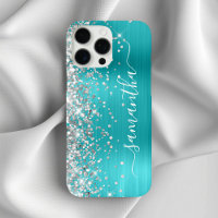 Silver Glitter Aqua Blue Metallic Girly Signature