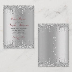 Silver Glitter Baby Boy Shower Invitation Card