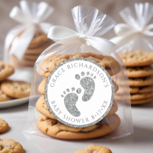 Silver Glitter Baby Shower Feet Favour Sticker