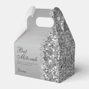 Silver Glitter Bat Mitzvah Favour Box