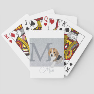 Silver Glitter Beagle Dog Lovers Personalised Name Playing Cards