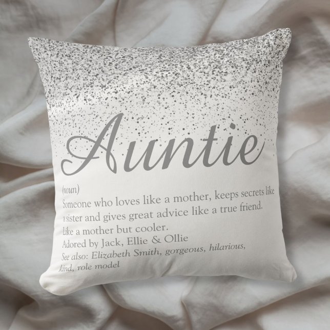 Silver Glitter Best Ever Auntie Aunt Definition Cushion (Silver Glitter Best Ever Auntie Aunt Definition Throw Pillow)
