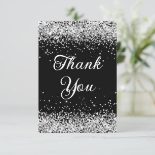 Silver Glitter Black 40th Birthday Thank You Card