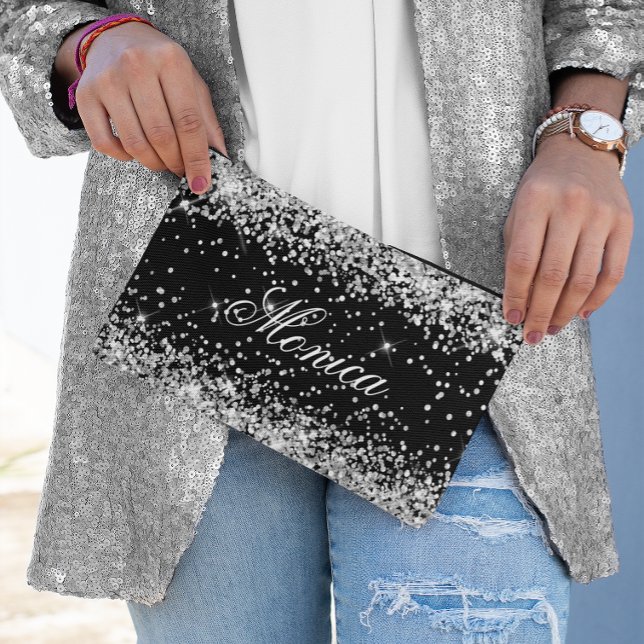 Silver Glitter Black Accessory Pouch (Silver Glitter Black Accessory Pouch)