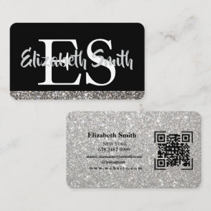 Silver Glitter Black and white Business Card