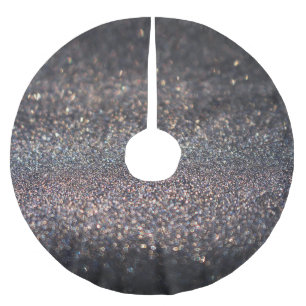 Silver Glitter: Black Bokeh Christmas Brushed Polyester Tree Skirt