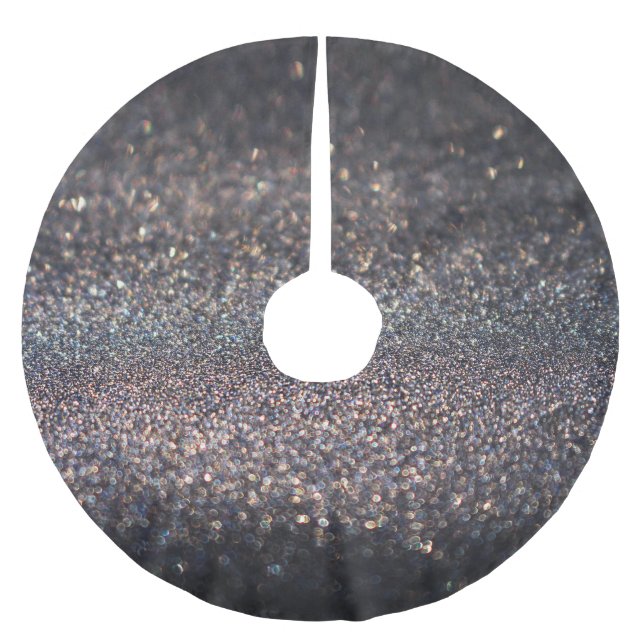 Silver Glitter: Black Bokeh Christmas Brushed Polyester Tree Skirt (Front)