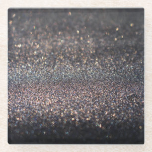 Silver Glitter: Black Bokeh Christmas Glass Coaster